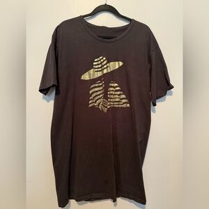 Black Graphic Tee with Gold Foil Woman in Hat Design – Size Unknown